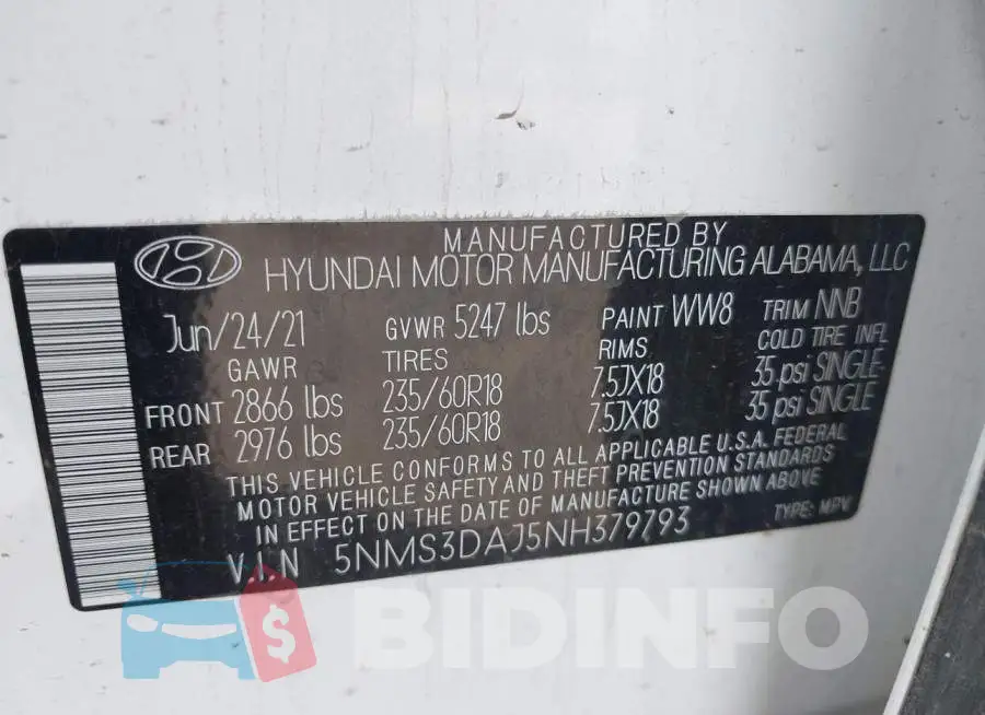 5NMS3DAJ5NH379793 Photo# 9