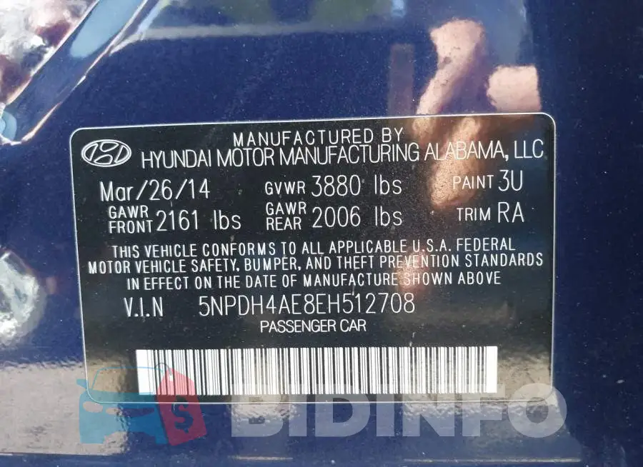 5NPDH4AE8EH512708 Photo# 9