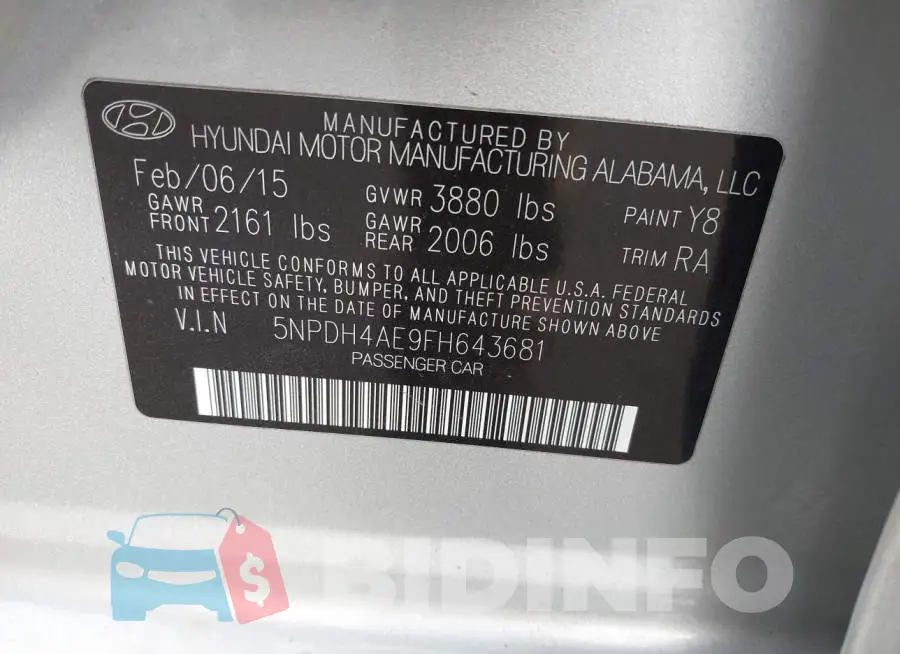 5NPDH4AE9FH643681 Photo# 9