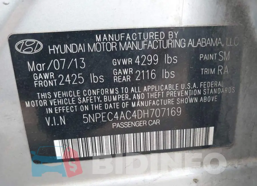 5NPEC4AC4DH707169 Photo# 9