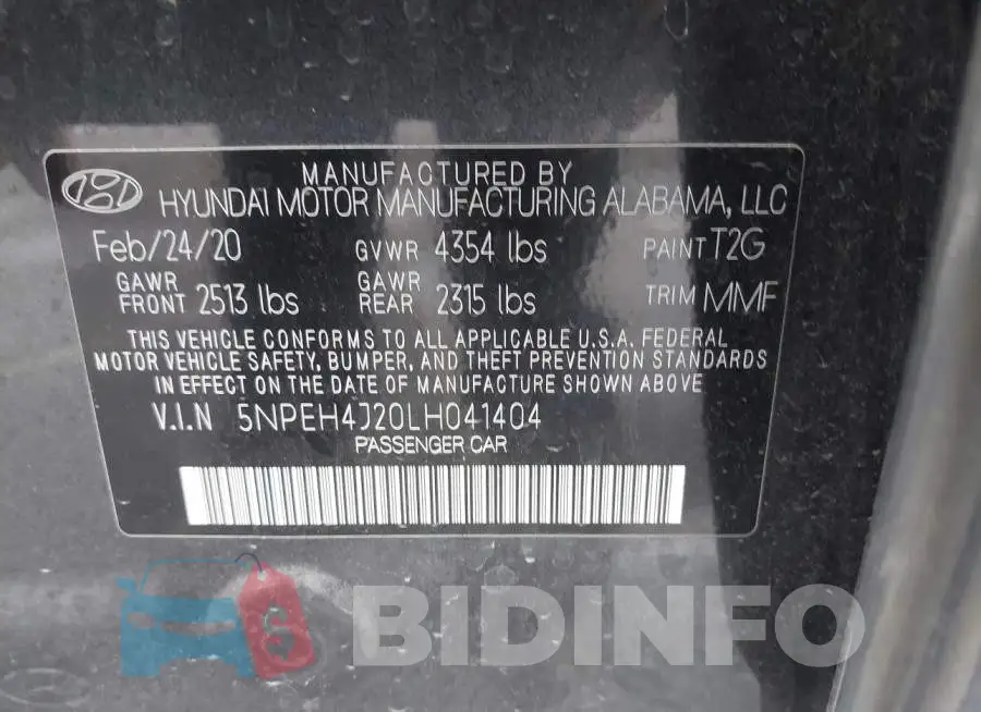 5NPEH4J20LH041404 Photo# 9