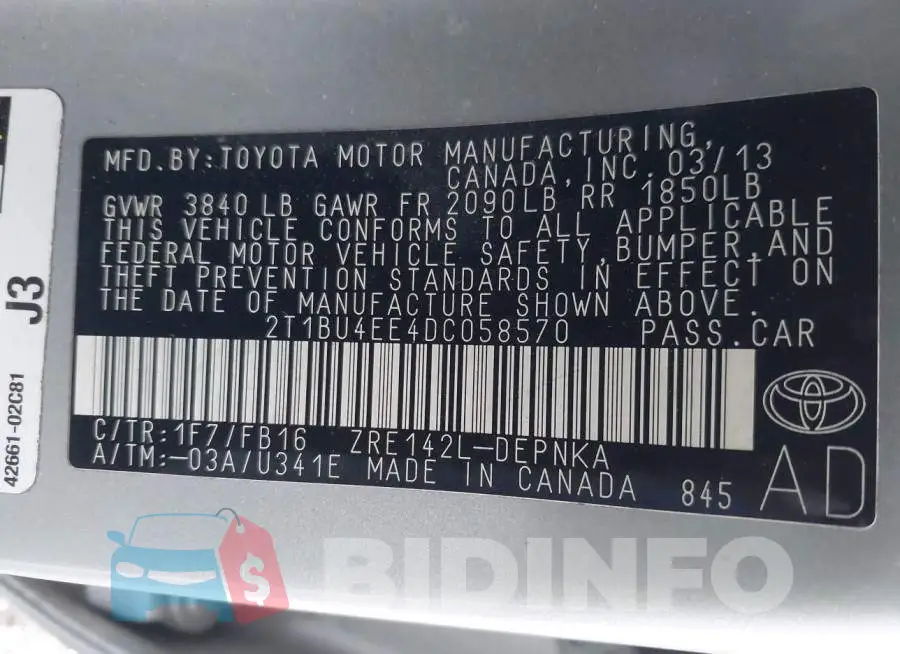 2T1BU4EE4DC058570 Photo# 9