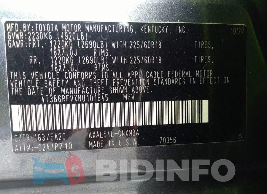 4T3B6RFVXNU101645 Photo# 9