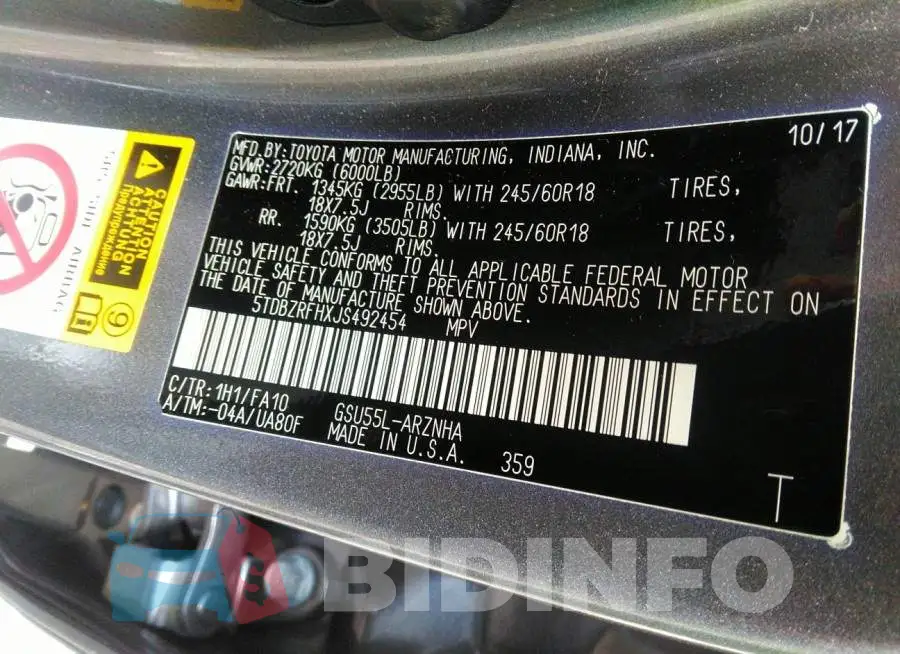 5TDBZRFHXJS492454 Photo# 9