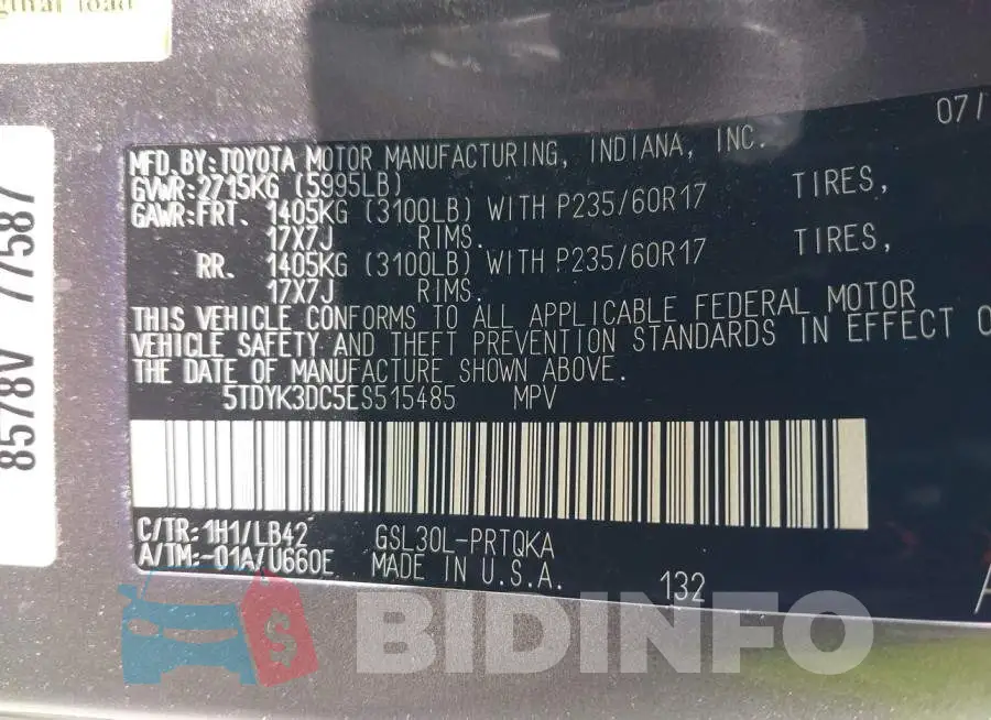 5TDYK3DC5ES515485 Photo# 9