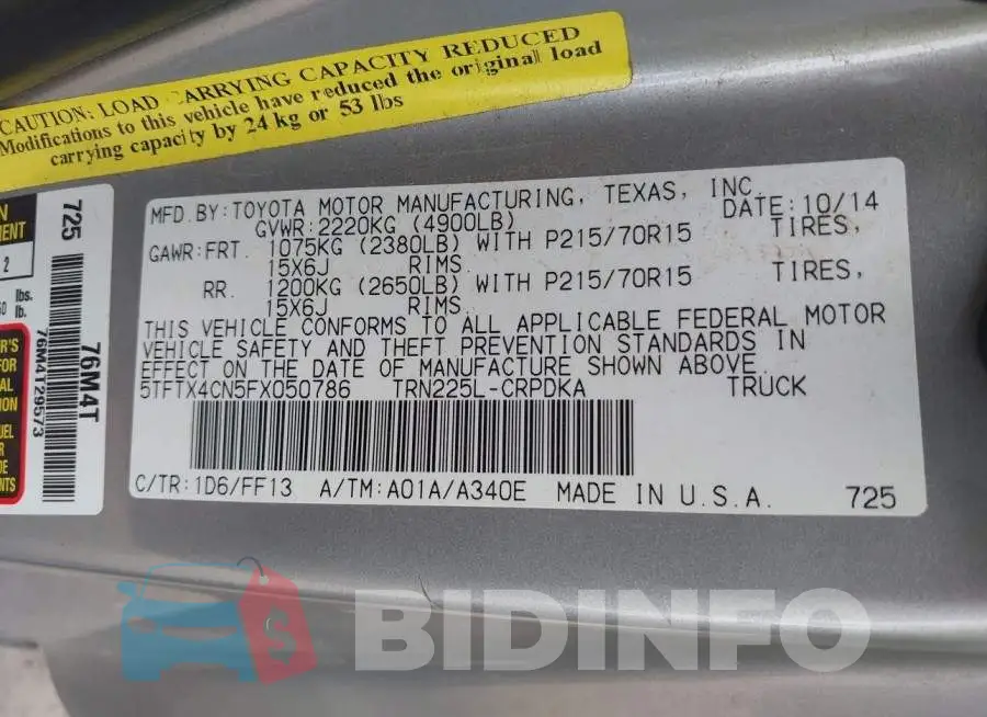5TFTX4CN5FX050786 Photo# 9