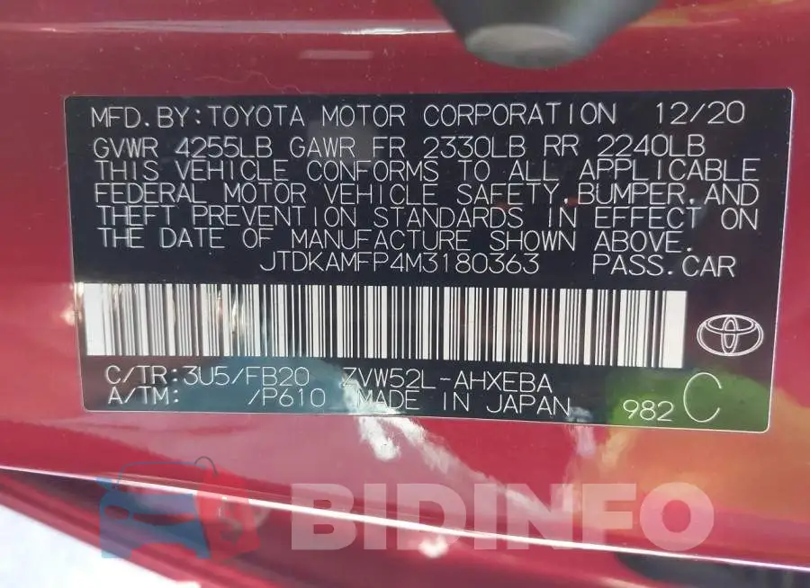 JTDKAMFP4M3180363 Photo# 9