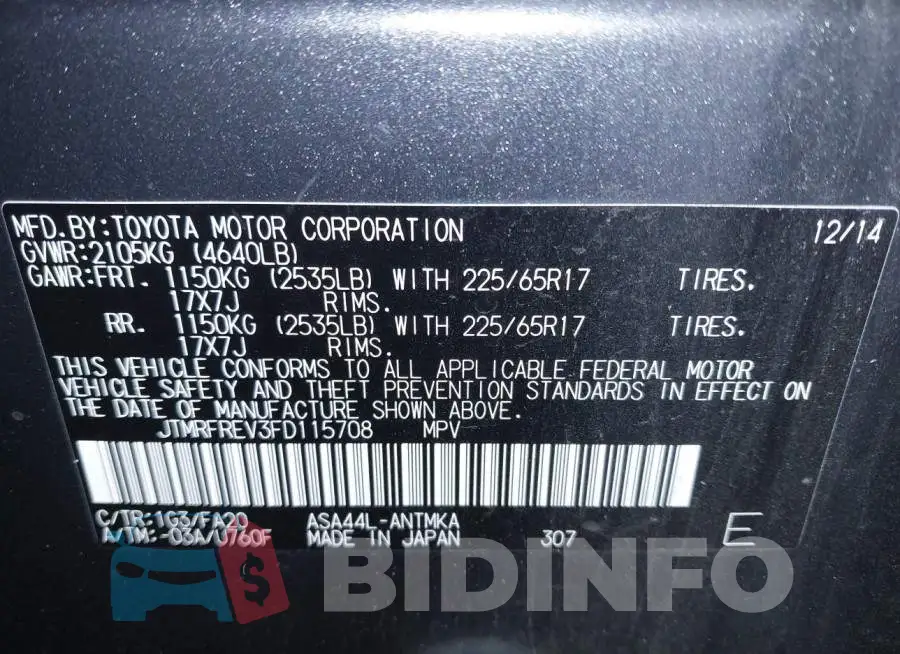 JTMRFREV3FD115708 Photo# 9