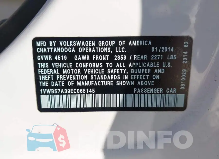 1VWBS7A39EC065145 Photo# 9