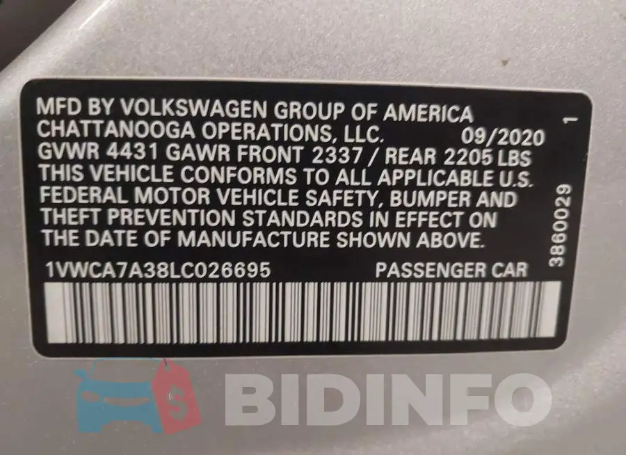 1VWCA7A38LC026695 Photo# 9
