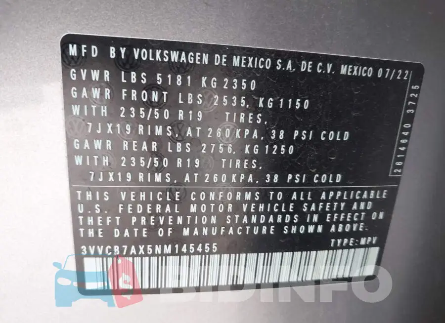 3VVCB7AX5NM145455 Photo# 9