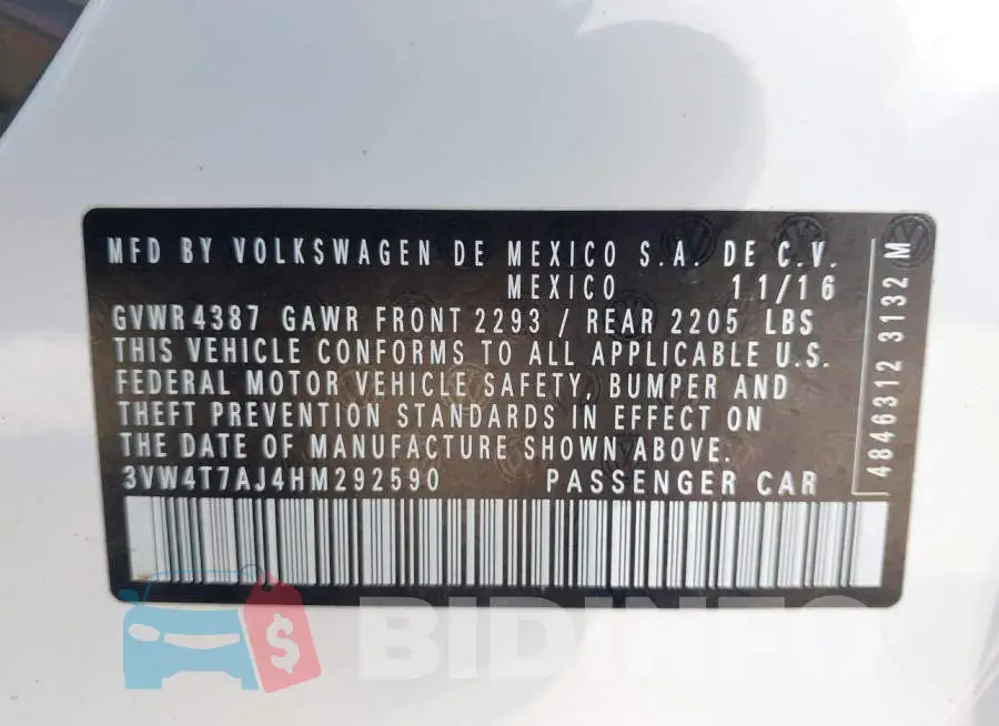 3VW4T7AJ4HM292590 Photo# 9