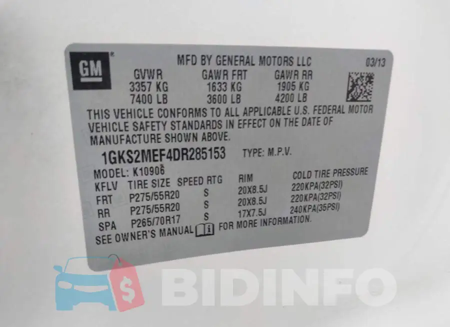 1GKS2MEF4DR285153 Photo# 9