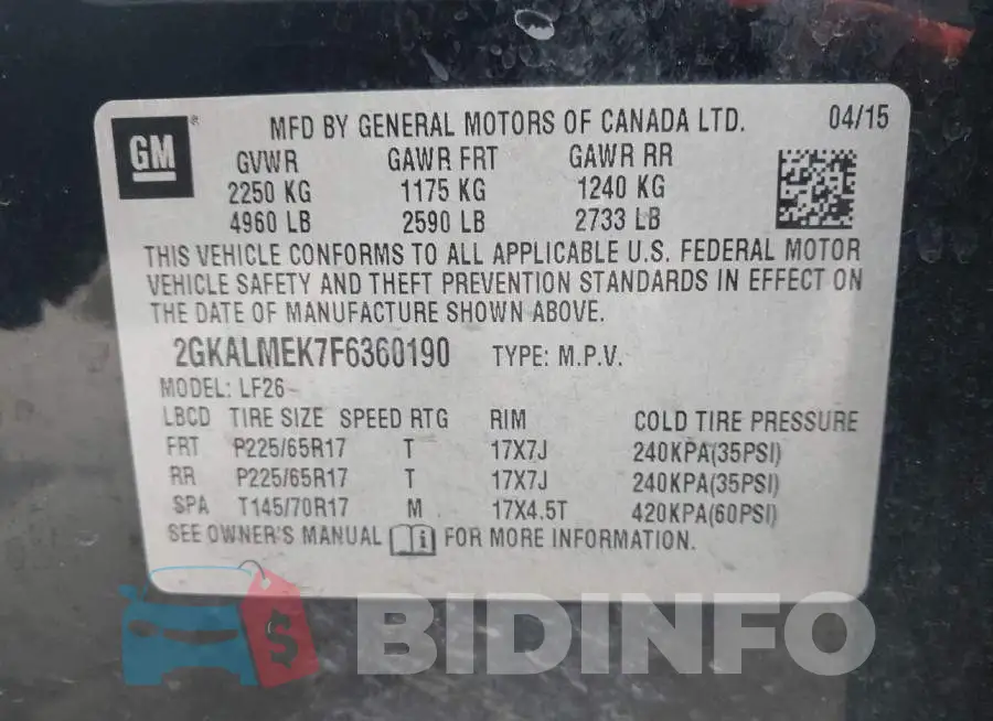 2GKALMEK7F6360190 Photo# 9