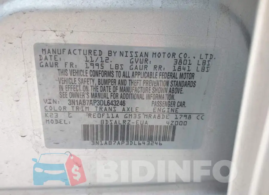 3N1AB7AP3DL643246 Photo# 9