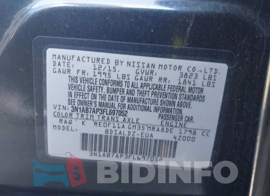 3N1AB7AP3FL697052 Photo# 9