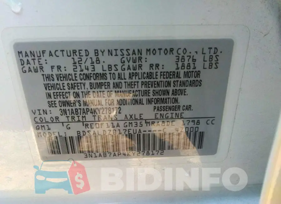 3N1AB7AP4KY278172 Photo# 9
