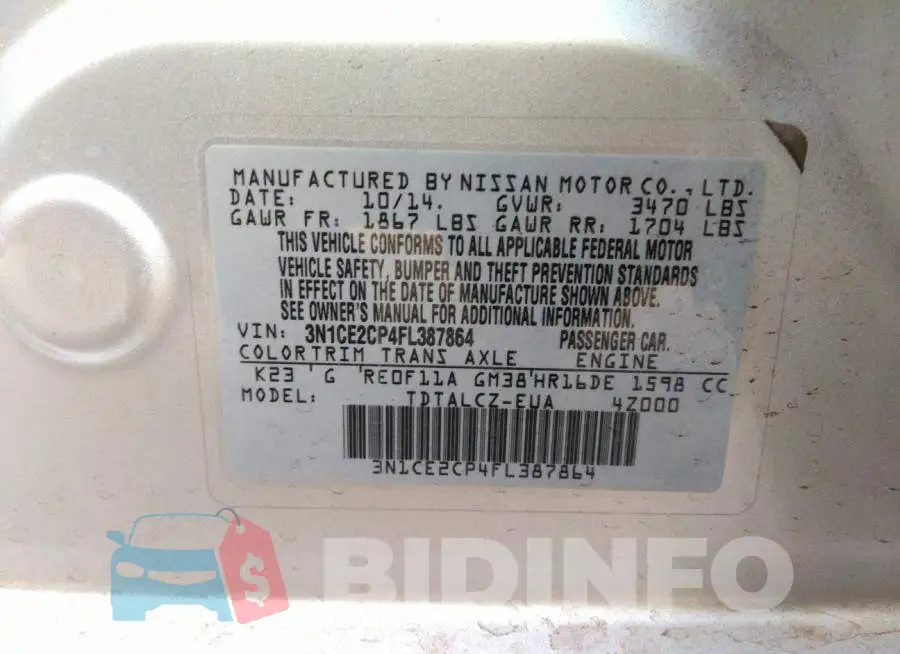 3N1CE2CP4FL387864 Photo# 9