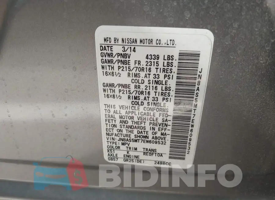 JN8AS5MT7EW609532 Photo# 9
