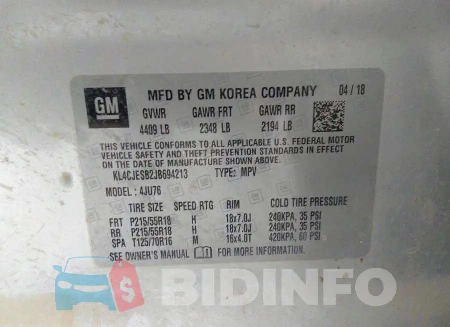 KL4CJESB2JB694213 Photo# 9