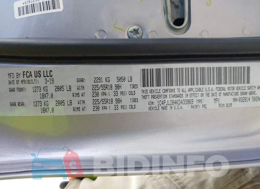 1C4PJLDB4KD433969 Photo# 9