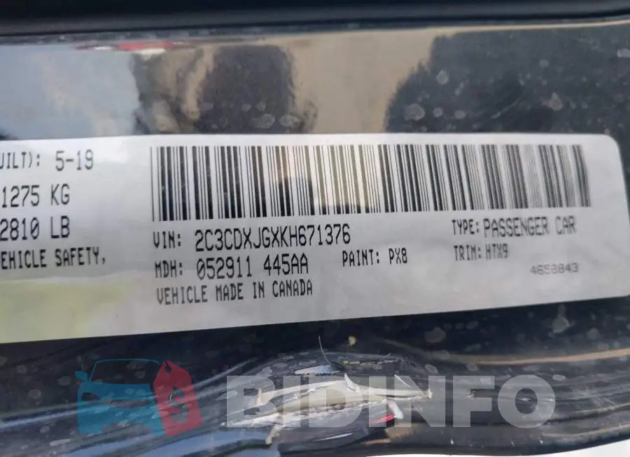 2C3CDXJGXKH671376 Photo# 9