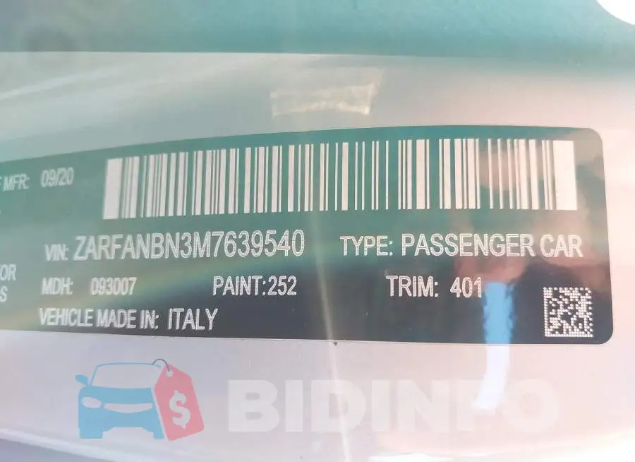 ZARFANBN3M7639540 Photo# 9