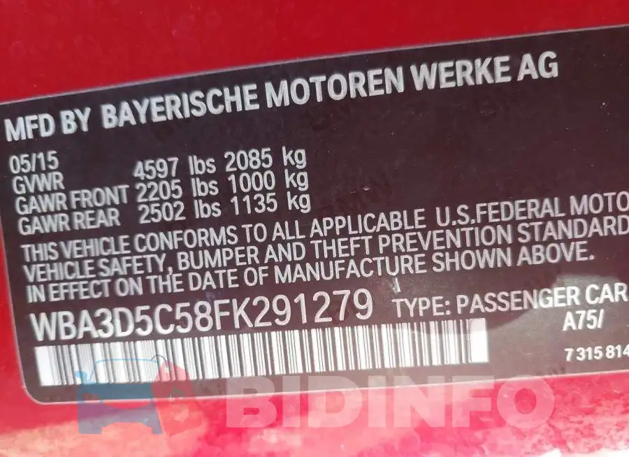 WBA3D5C58FK291279 Photo# 9