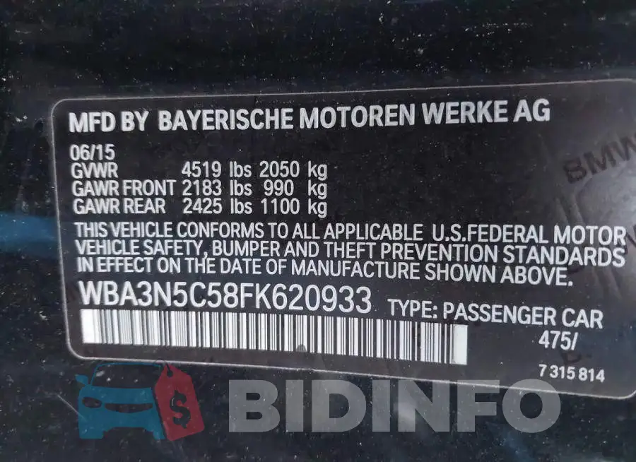 WBA3N5C58FK620933 Photo# 9