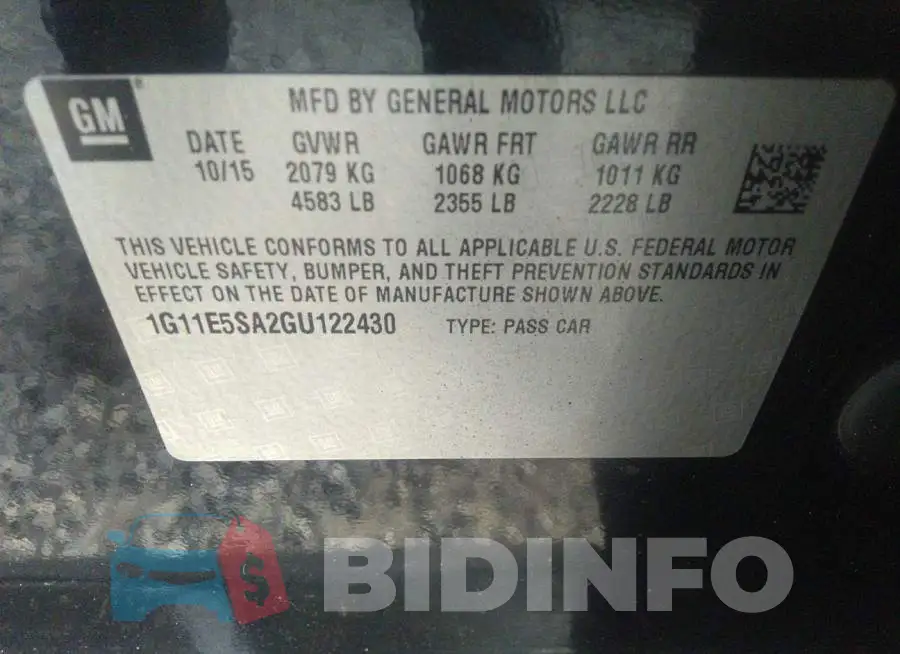 1G11E5SA2GU122430 Photo# 9