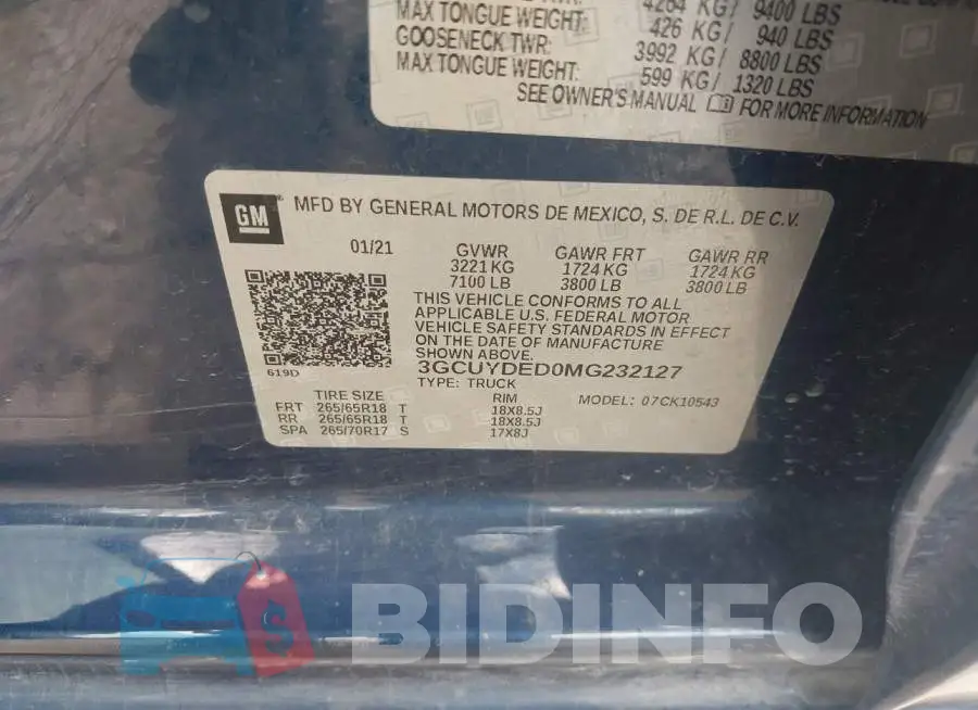 3GCUYDED0MG232127 Photo# 9