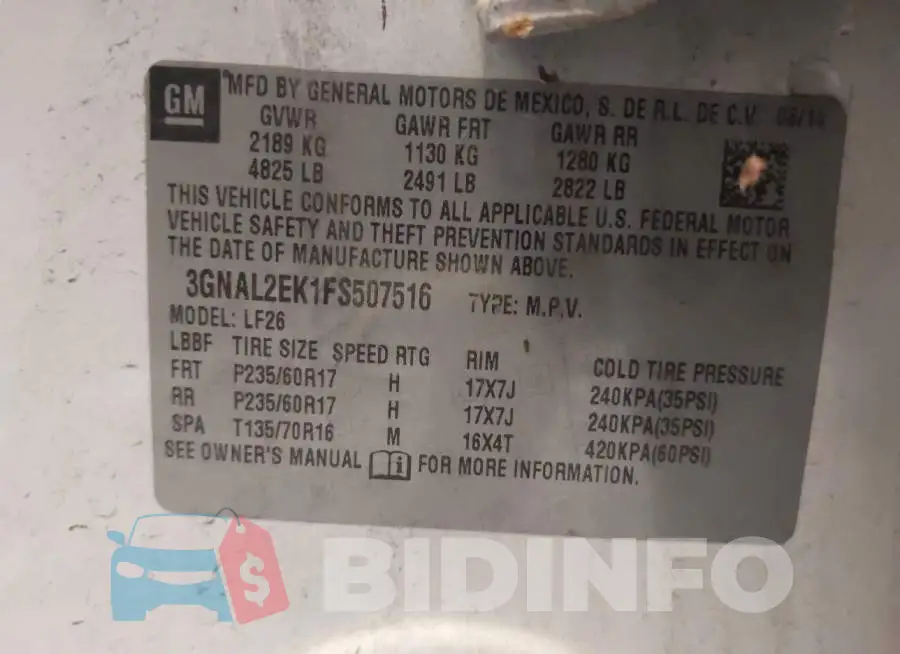 3GNAL2EK1FS507516 Photo# 9