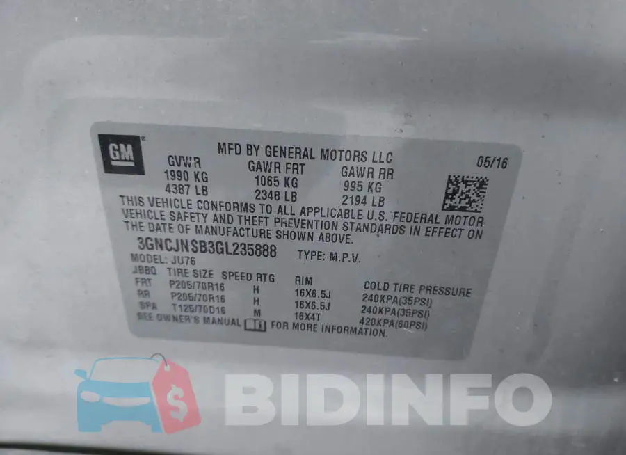 3GNCJNSB3GL235888 Photo# 9