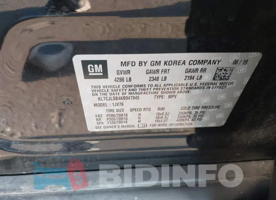 KL7CJLSB4KB947945 Photo# 9