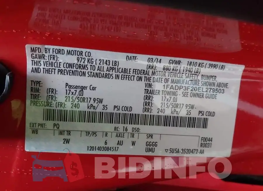 1FADP3F20EL279503 Photo# 9