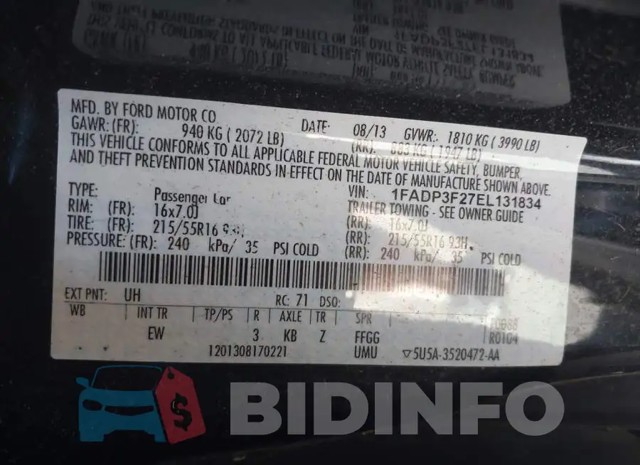 1FADP3F27EL131834 Photo# 9