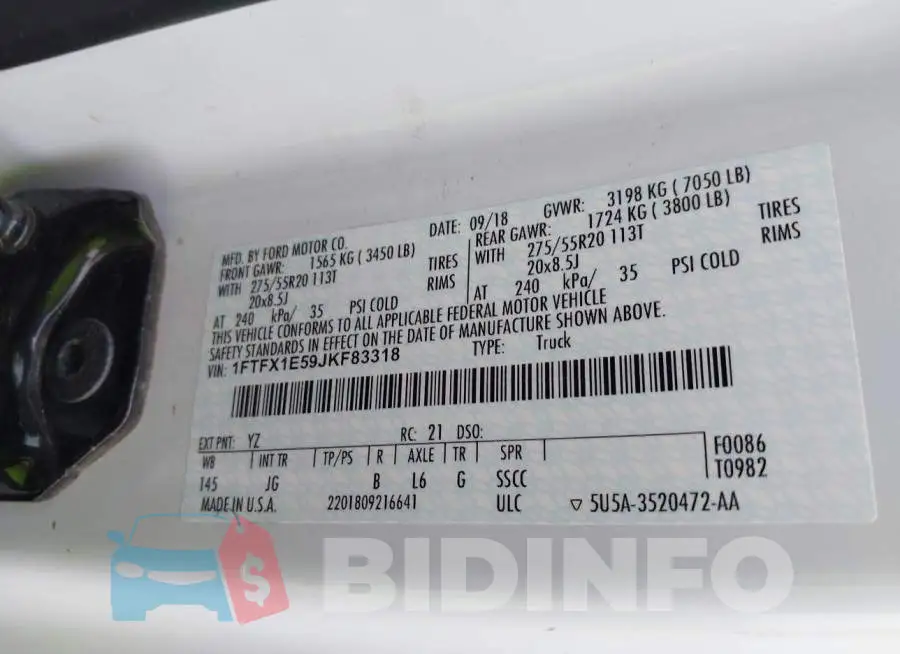 1FTFX1E59JKF83318 Photo# 9