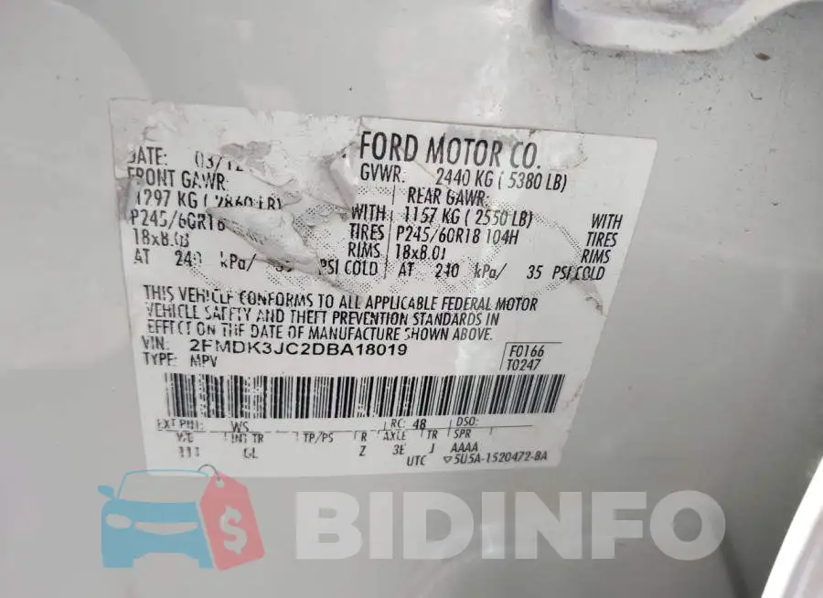 2FMDK3JC2DBA18019 Photo# 9