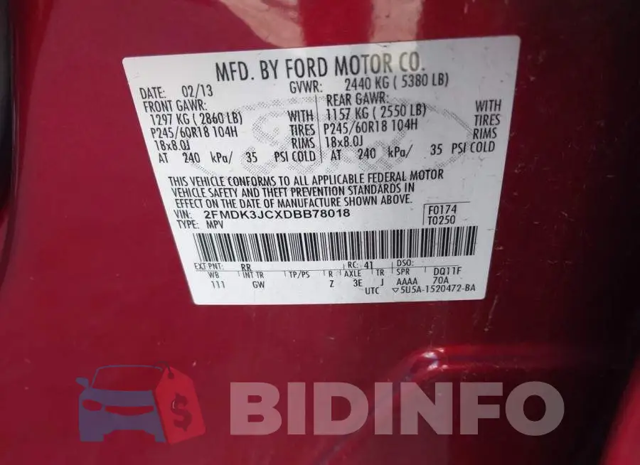 2FMDK3JCXDBB78018 Photo# 9