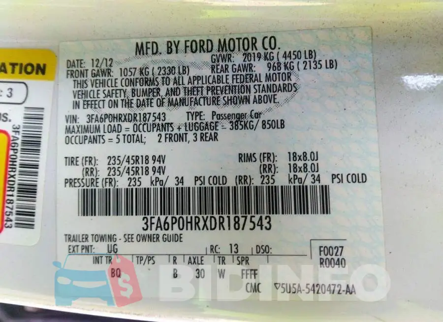 3FA6P0HRXDR187543 Photo# 9