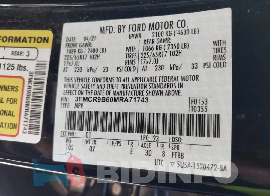3FMCR9B60MRA71743 Photo# 9