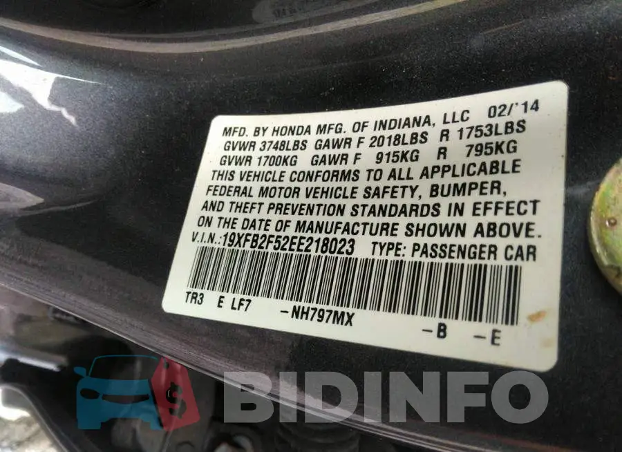 19XFB2F52EE218023 Photo# 9