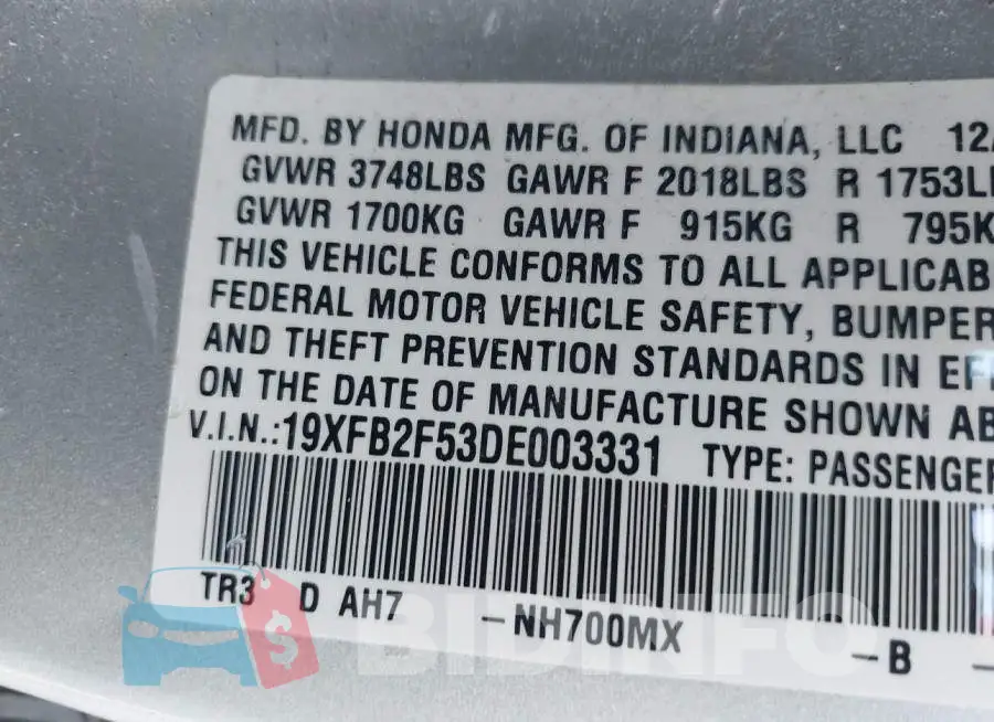19XFB2F53DE003331 Photo# 9