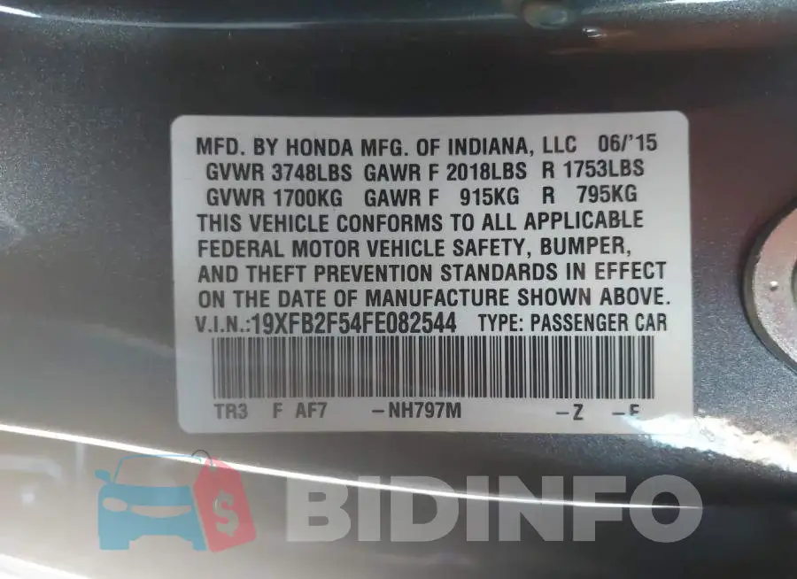 19XFB2F54FE082544 Photo# 9