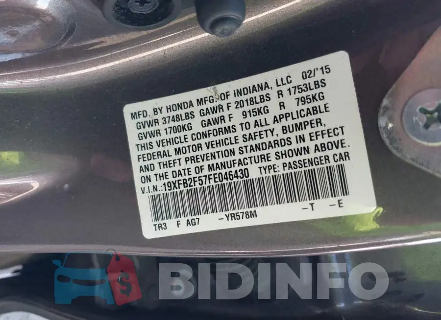 19XFB2F57FE046430 Photo# 9