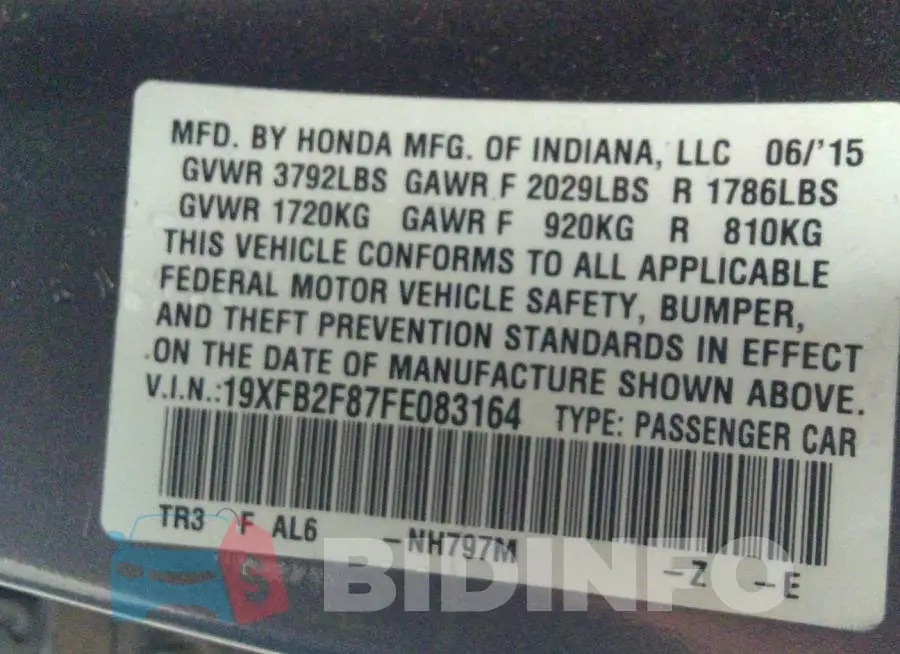 19XFB2F87FE083164 Photo# 9