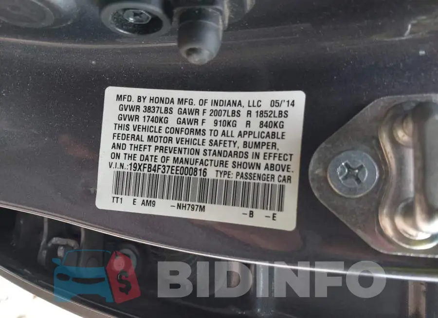 19XFB4F37EE000816 Photo# 9