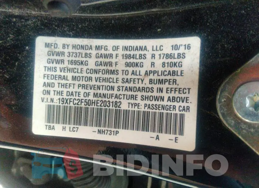 19XFC2F50HE203182 Photo# 9