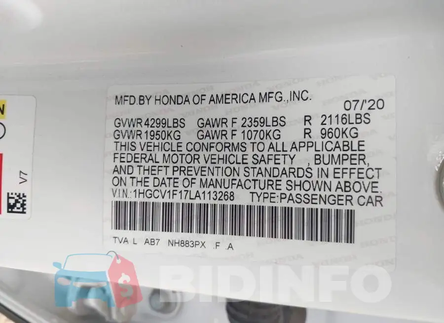 1HGCV1F17LA113268 Photo# 9