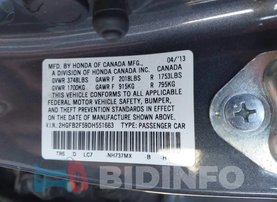 2HGFB2F59DH551663 Photo# 9